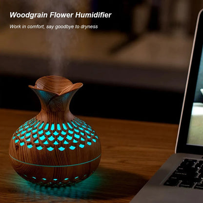 Aroma Diffuser Wood Grain 300ml | USB Ultrasonic Essential Oil Humidifier Light Wood Grain