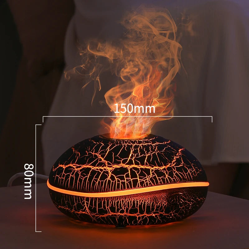 Flame Aroma Diffuser 200ml Black | Essential Oil Humidifier with Remote & 7-Color LED Light BLACK