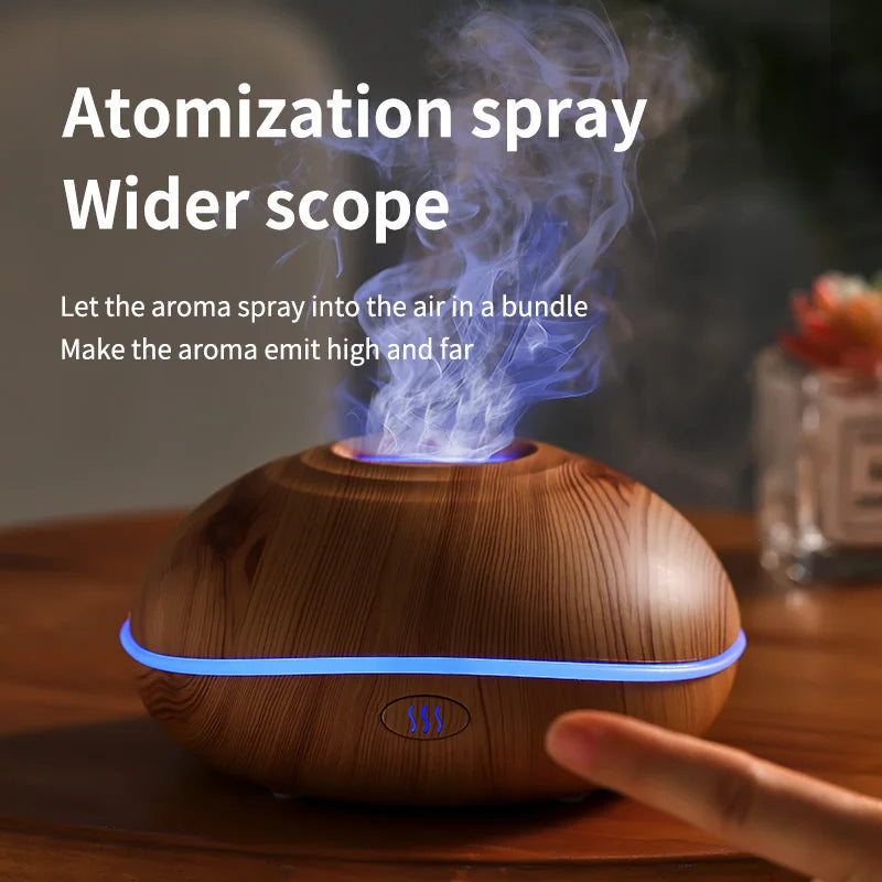 Flame Aroma Diffuser 200ml Wood Grain | Essential Oil Humidifier with Remote & 7-Color LED Light GRAIN