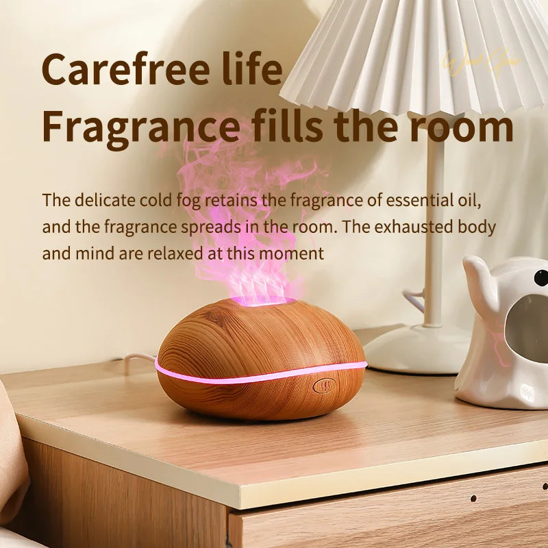 Flame Aroma Diffuser 200ml Wood Grain | Essential Oil Humidifier with Remote & 7-Color LED Light GRAIN