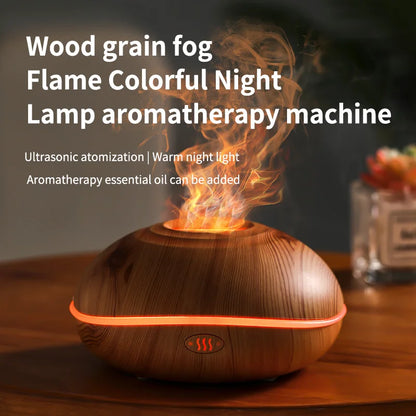Flame Aroma Diffuser 200ml Wood Grain | Essential Oil Humidifier with Remote & 7-Color LED Light GRAIN