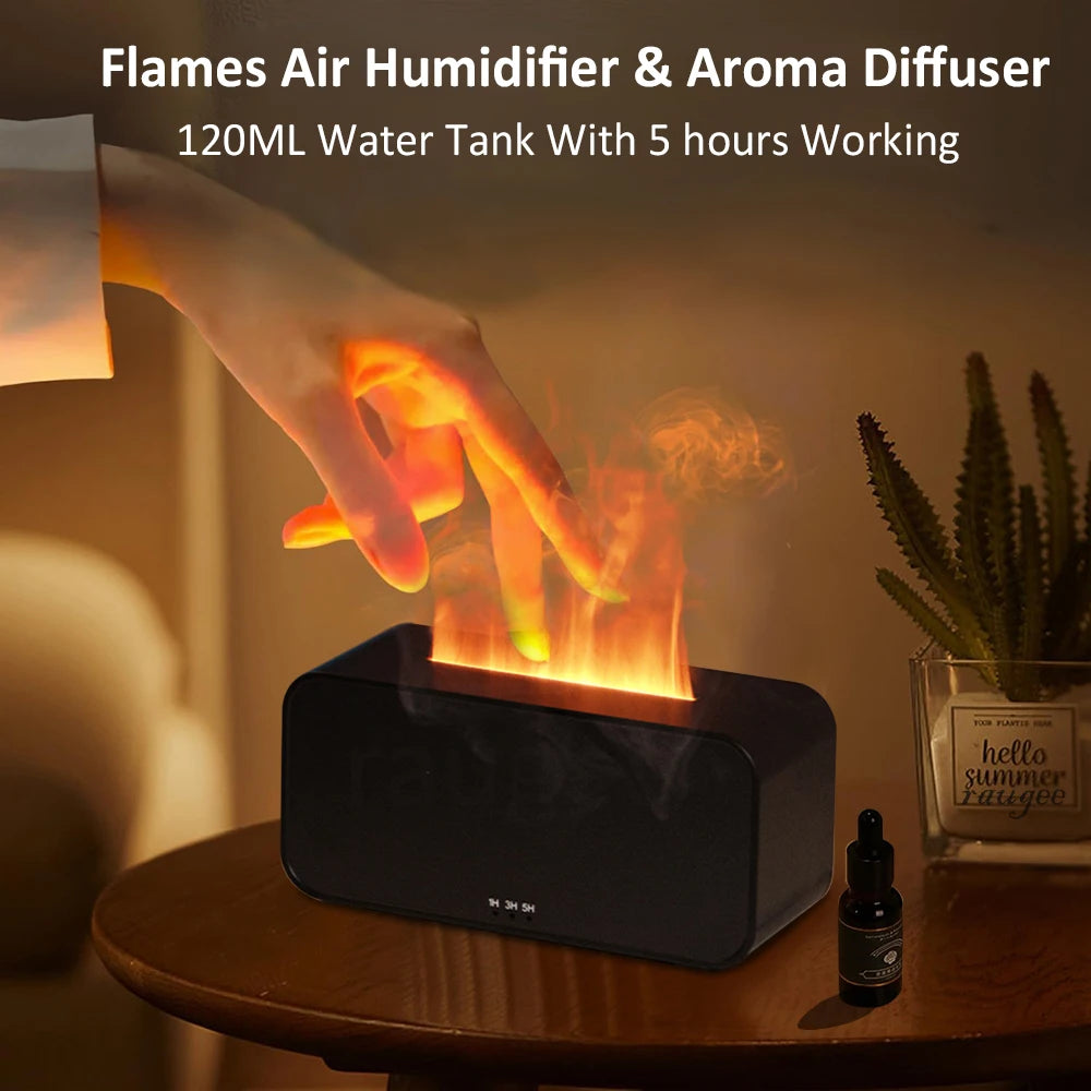 Mini Flame Aroma Diffuser Black| 7-Color Essential Oil Humidifier Black