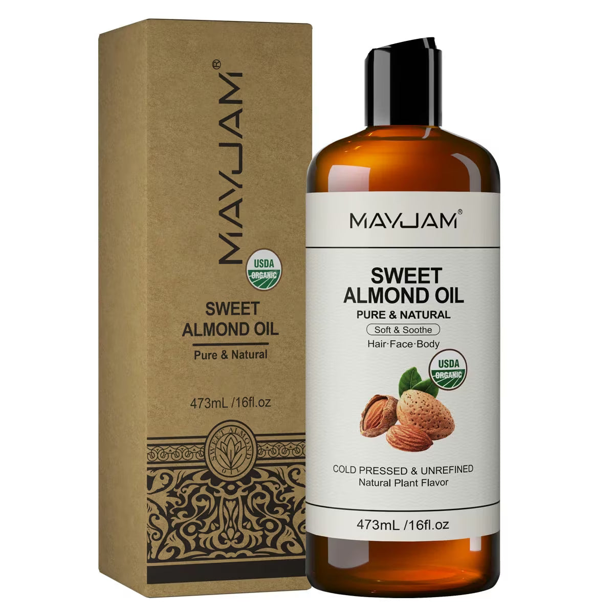 MAYJAM Pure Organic Carrier Oil Collection - Cold Pressed, 473ml - Sweet Almond Oil - Image 12